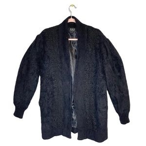 Vintage Angora Rabbit Wool - Beaded Long Sleeve Fuzzy Open Cardigan Jacket - M/L